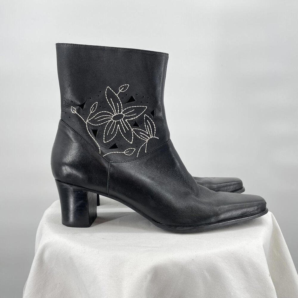 Matisse Black Leather Ankle Boots with Floral Cutout